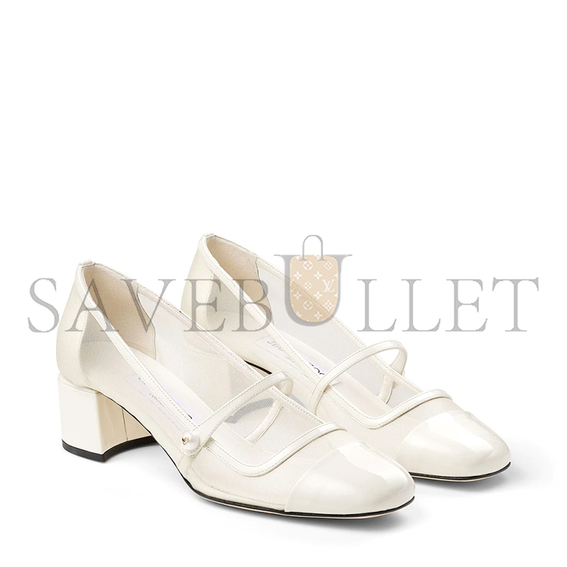 Ji*y Ch* elisa 45 latte patent and mesh pumps elisa45tnx